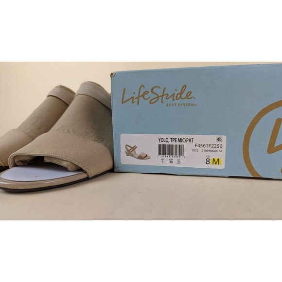 LifeStride Yolo Ankle Strap Wedge Sandals Womens 8 M Taupe Strappy Shoes NWB - Picture 8 of 8